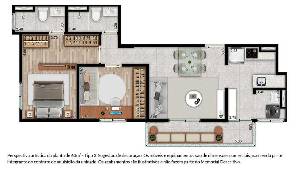 Apartamento, 2 quartos, 63 m² - Foto 2