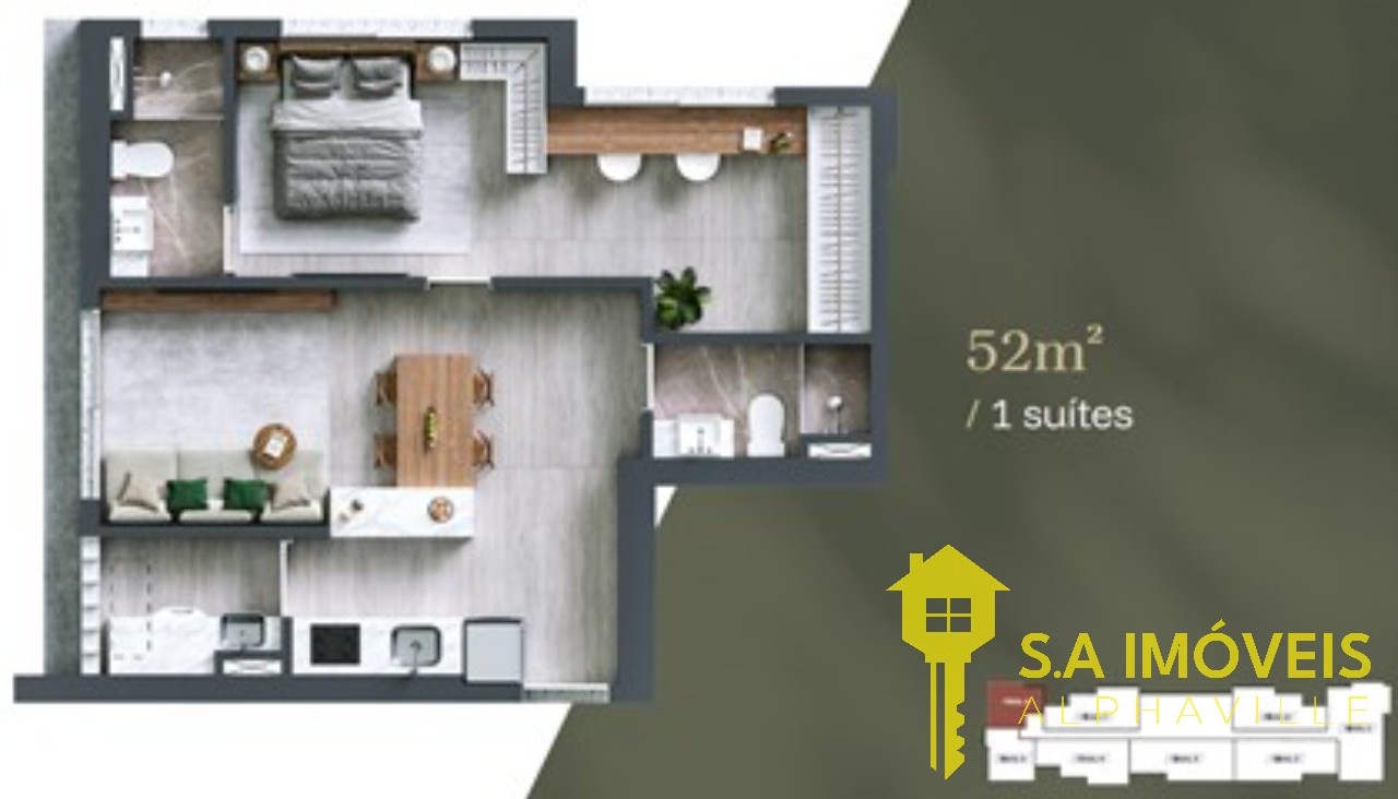 Apartamento, 1 quarto, 52 m² - Foto 3
