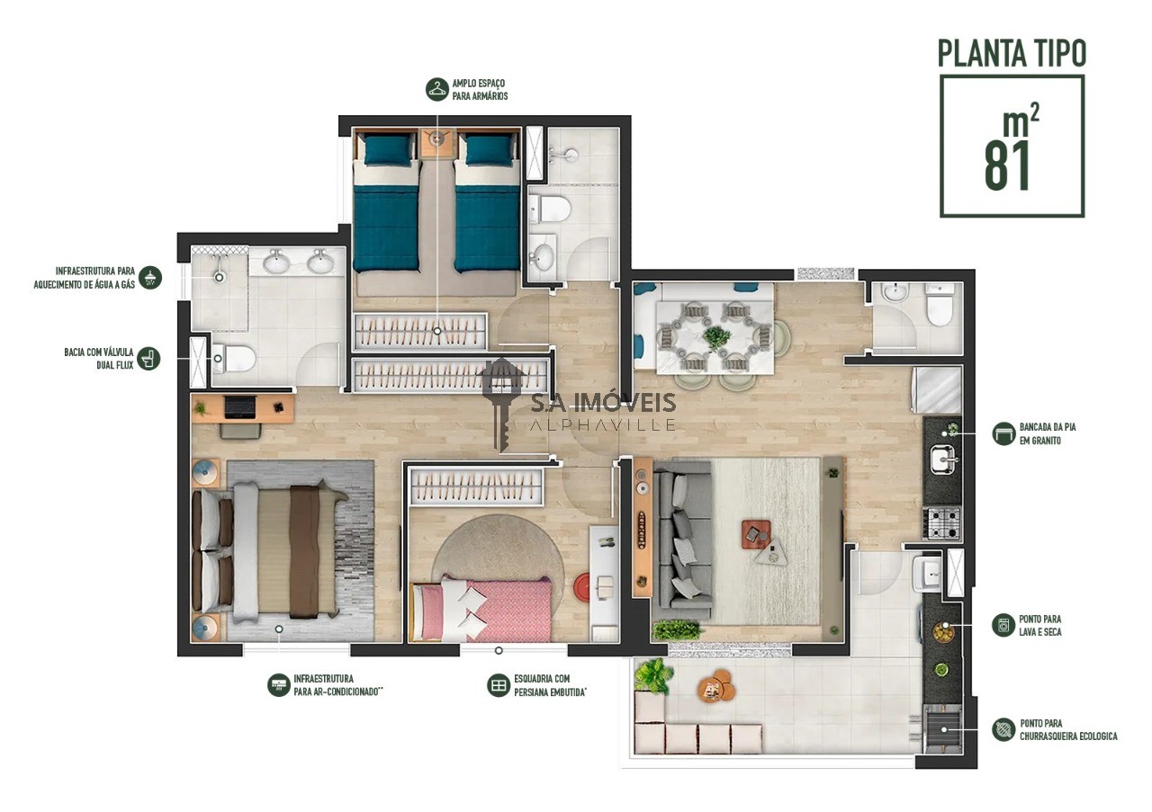 Apartamento, 3 quartos, 81 m² - Foto 2
