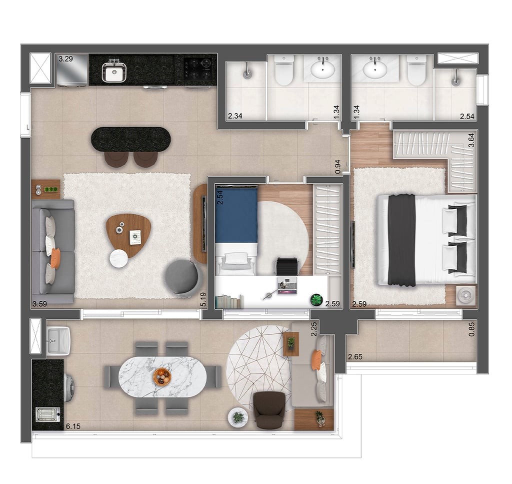 Apartamento, 1 quarto, 52 m² - Foto 49