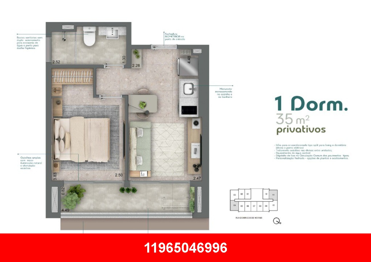 Apartamento à venda em São Paulo-SP, Vila Mariana: 1 quarto, 1 banheiro, 35,00m². Sustentabilidade e o melhor preço do m²!