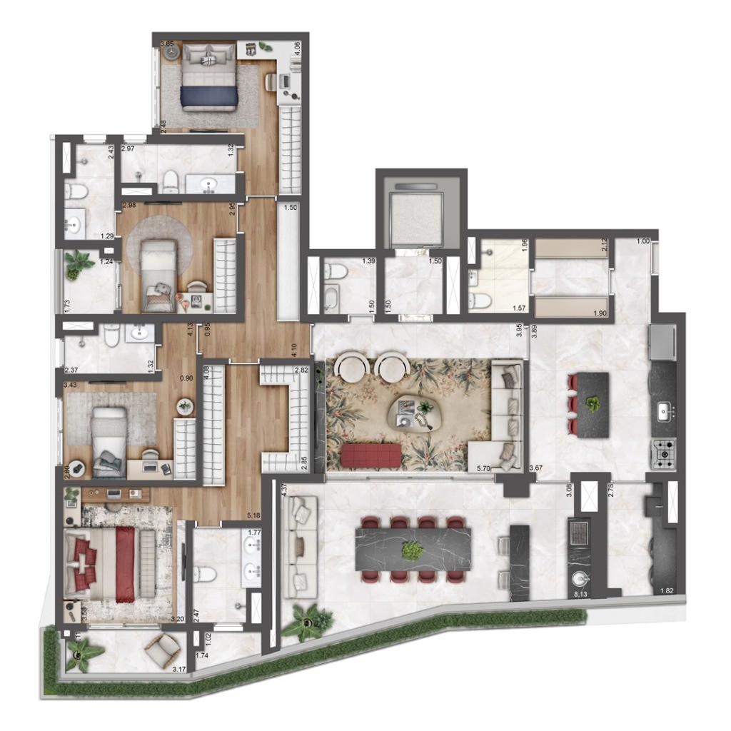 Luxuoso apartamento à venda na Vila Mariana em SP: 3 quartos, 3 suítes, 4 banheiros, 3 vagas na garagem, 203m² de área no Condomínio Le Six Residences.