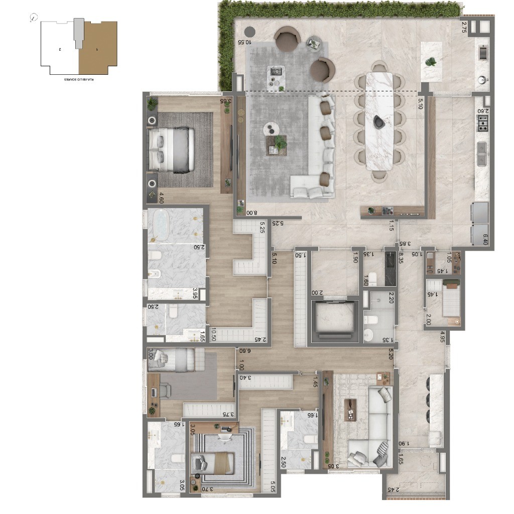 Apartamento de luxo à venda em São Paulo-SP, bairro Ibirapuera: 4 quartos, 3 suítes, 5 banheiros, 4 vagas de garagem, 355m² - Condomínio Portrait by Cyrela