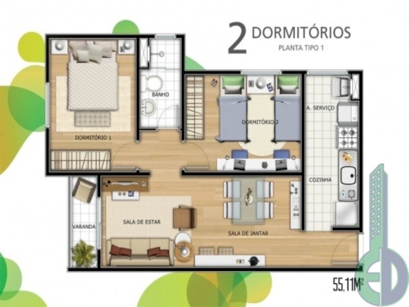 Apartamento, 2 quartos, 56 m² - Foto 2