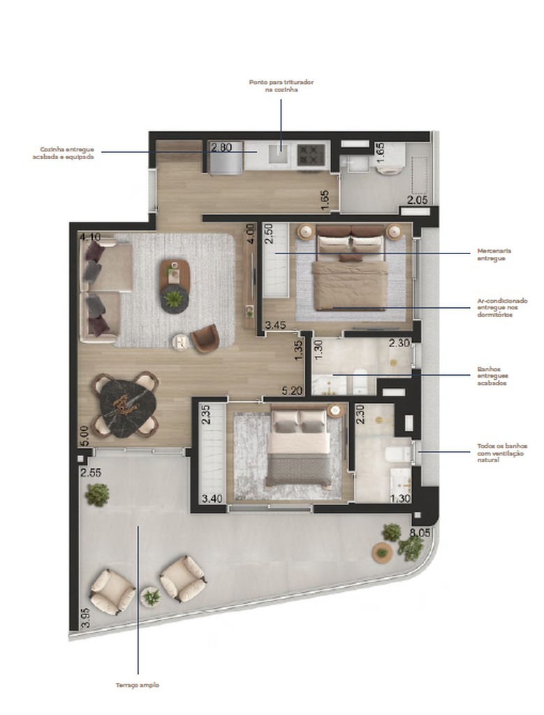 Apartamento de Luxo em Pinheiros: 2 Quartos, 2 Suítes, 3 Banheiros, 87,72m² - Condomínio Aero Design by Pininfarina