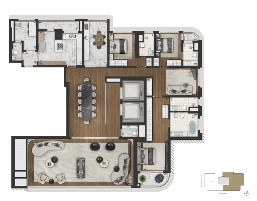 Apartamento de luxo no Condomínio Capri Lifestyle em Pinheiros-SP: 4 quartos, 4 suítes, 5 banheiros, 3 vagas, 246,80 m².