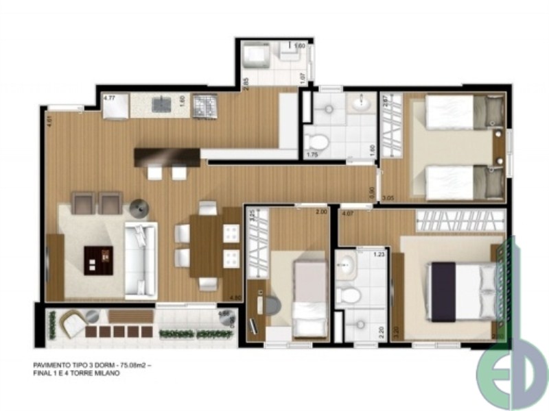 Apartamento, 3 quartos, 74 m² - Foto 2