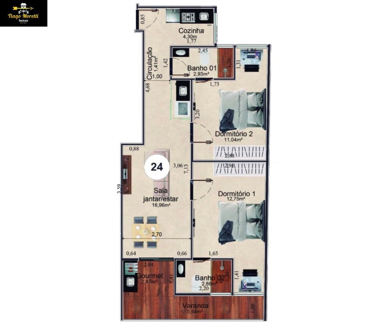Apartamento, 2 quartos, 75 m² - Foto 2
