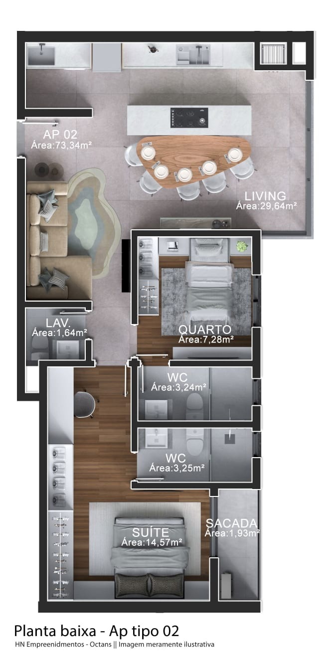 Apartamento, 2 quartos, 73 m² - Foto 2