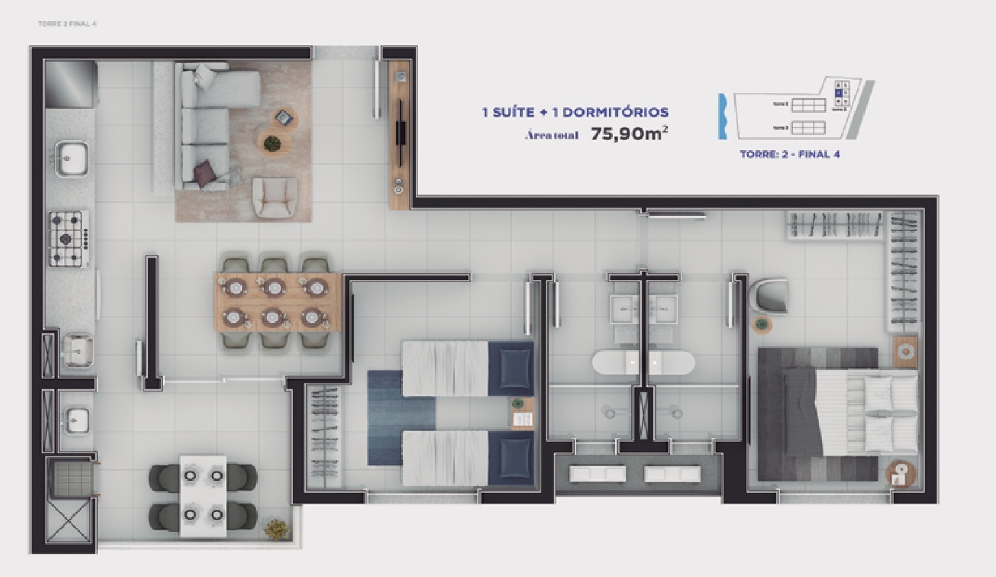 Apartamento, 2 quartos, 75 m² - Foto 3