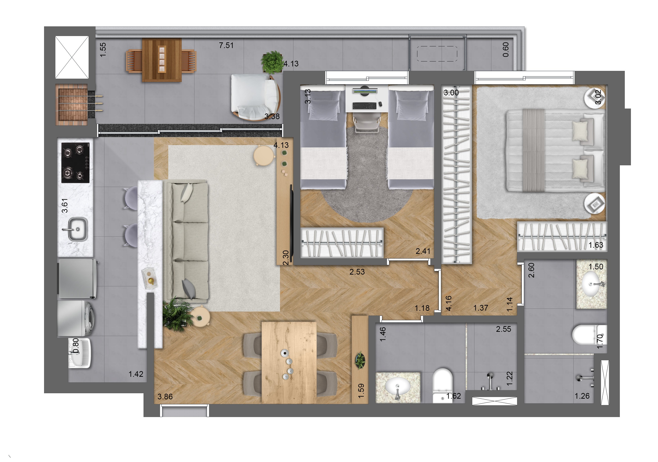 Apartamento Residencial CROMA no Bigorrilho- 68,26m² com 02 Domitórios.