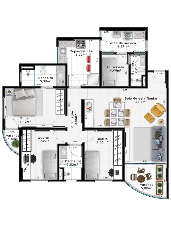 Edifício Costa Azul Águas Claras - Maravilhoso Apartamento novo, com vista livre, 3 quartos, 1 suítes e 1 vaga com 103 m². Localização fantástica, pr
