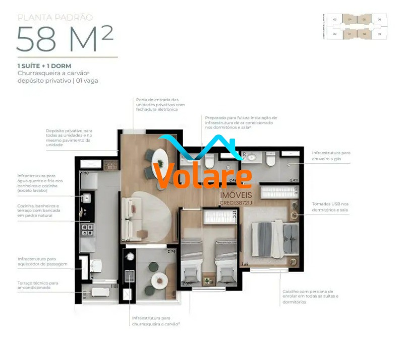 Apartamento, 2 quartos, 58 m² - Foto 2