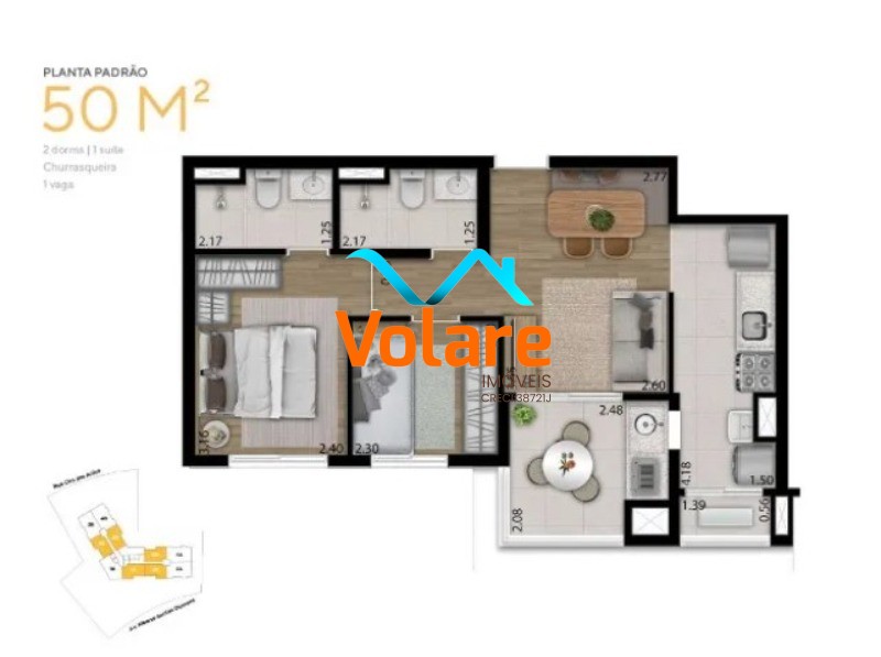 Apartamento, 2 quartos, 50 m² - Foto 1