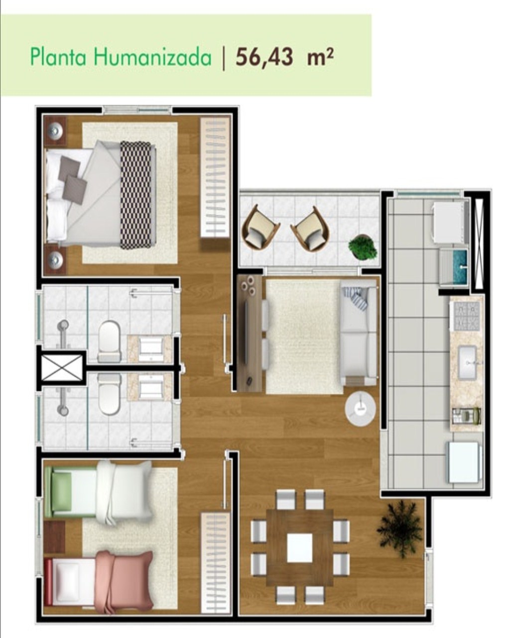 Apartamento à venda em São José dos Campos-SP, Parque Residencial Flamboyant: 2 quartos, 1 suíte, 2 banheiros, 1 vaga, 57m².