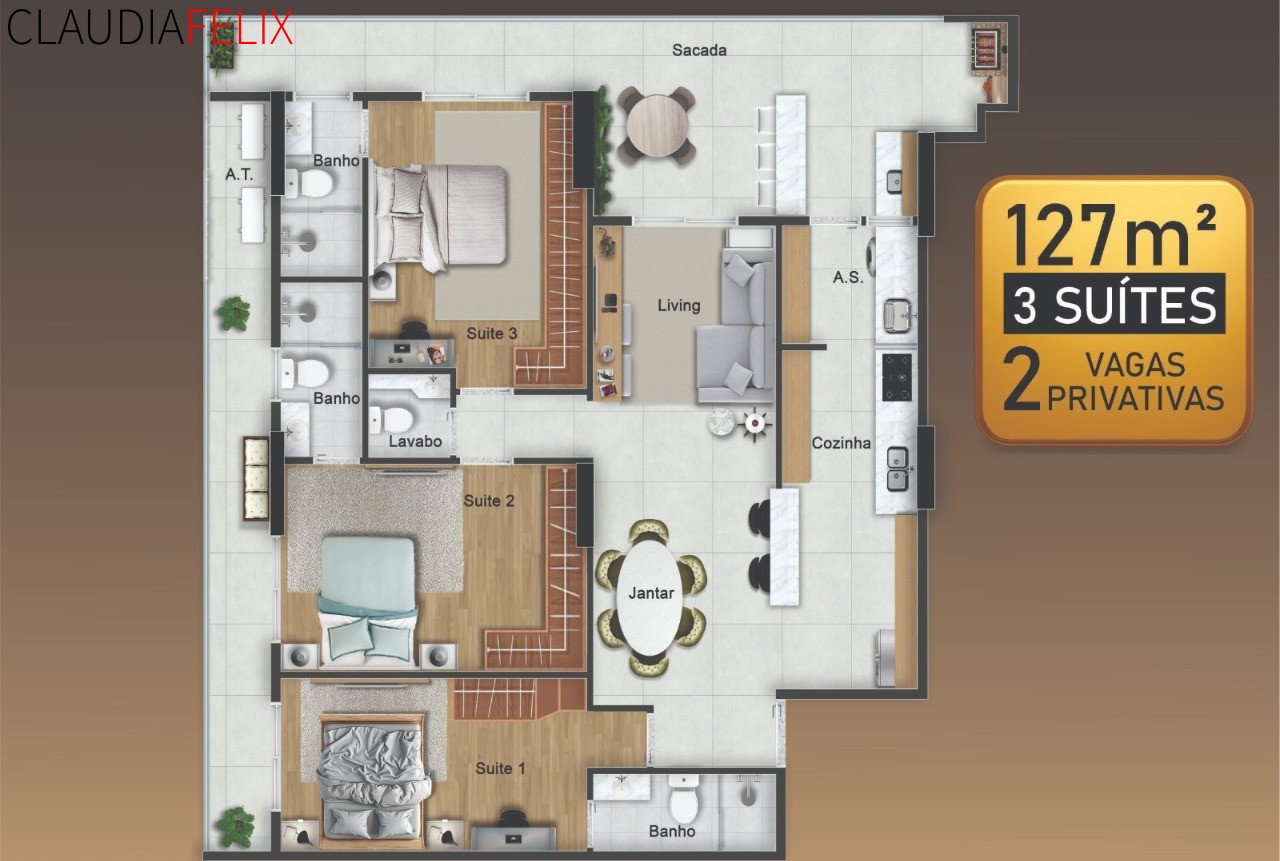 Apartamento, 3 quartos, 127 m² - Foto 1
