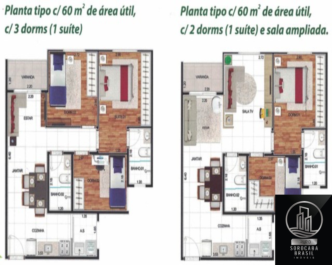 Apartamento com 3 dormitórios à venda, 60 m² por R$ 210.000 