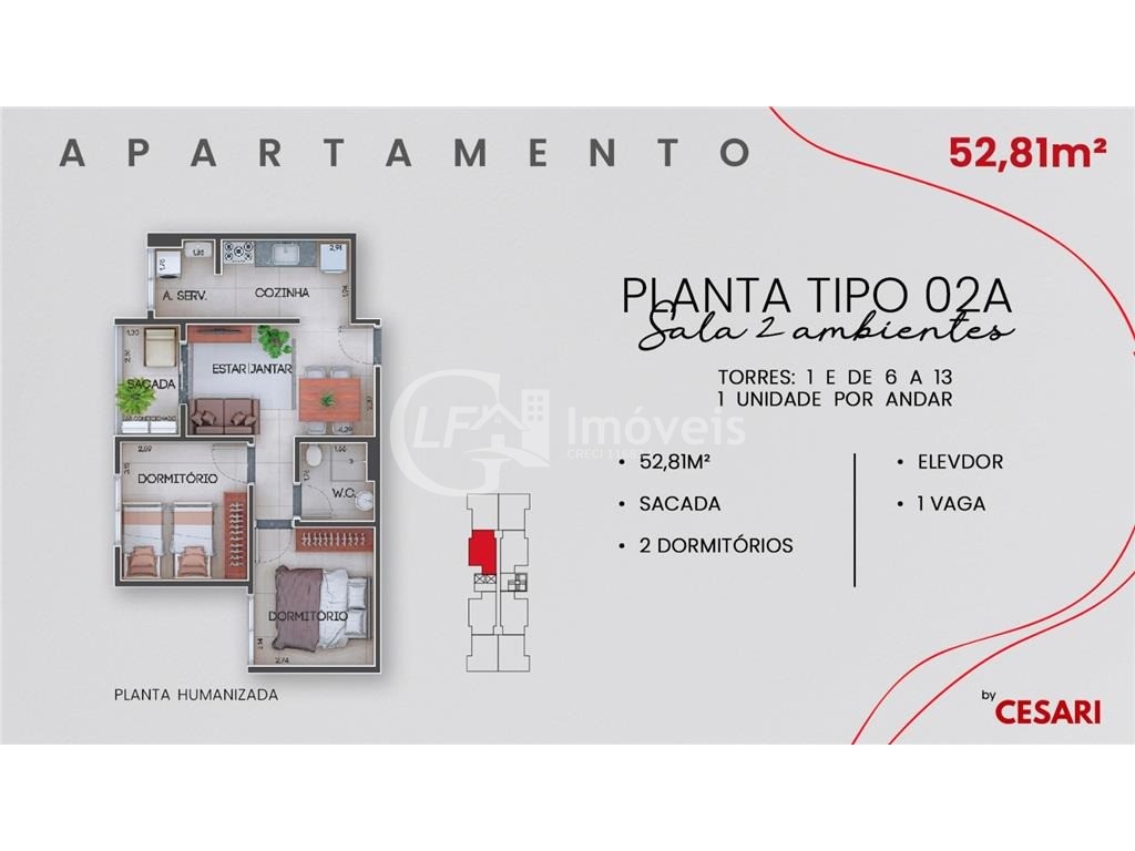 Apto com 2 quartos - região da orla