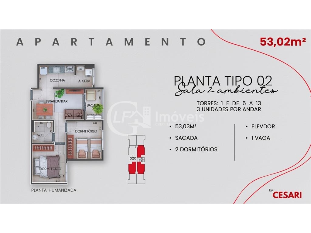 Apto com 2 quartos - região da orla