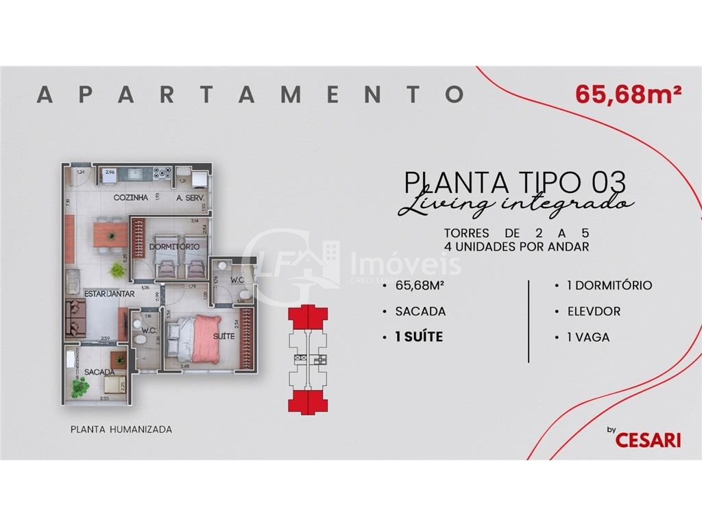 Apto com 2 quartos - região da orla