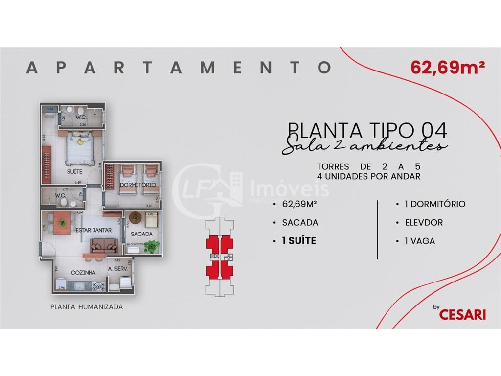 Apto com 2 quartos - região da orla