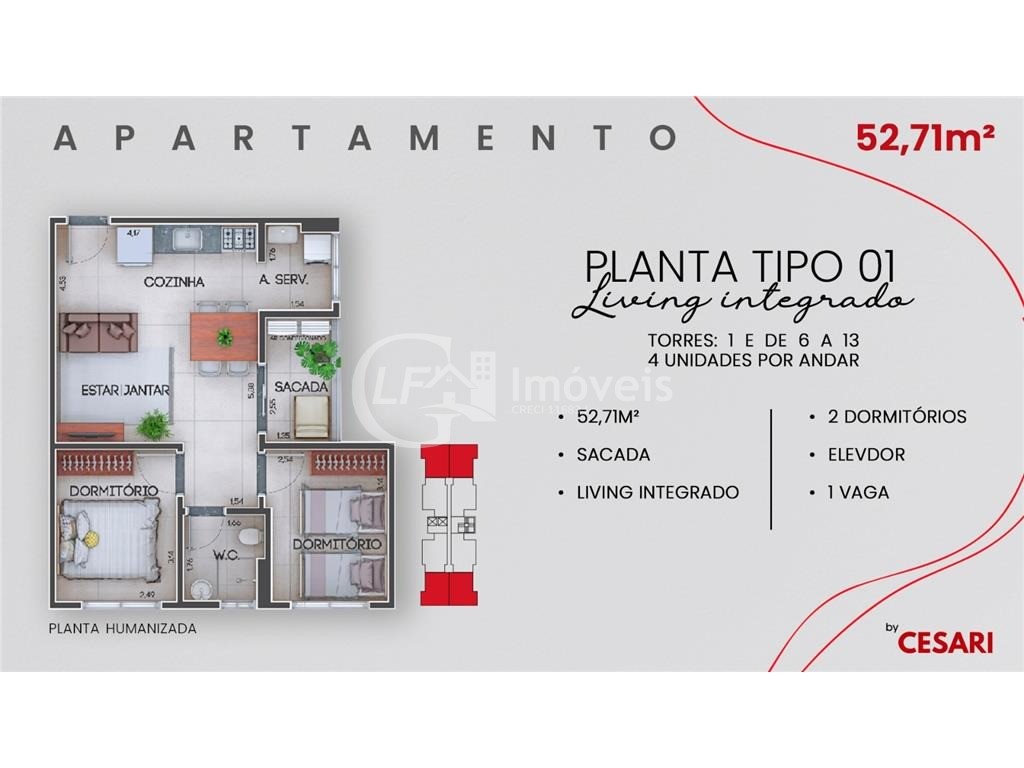 Apto com 2 quartos - região da orla