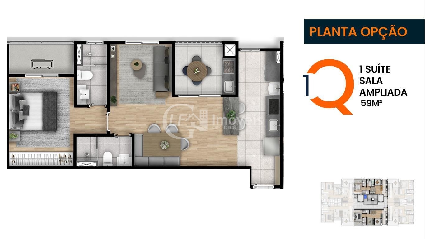 Apto na Planta - 3 opções diferentes com até 3 Quartos