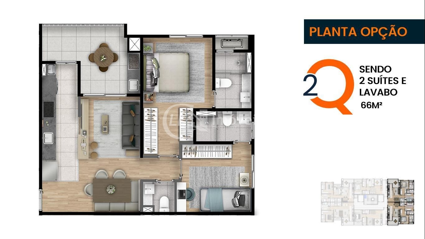 Apto na Planta - 3 opções diferentes com até 3 Quartos