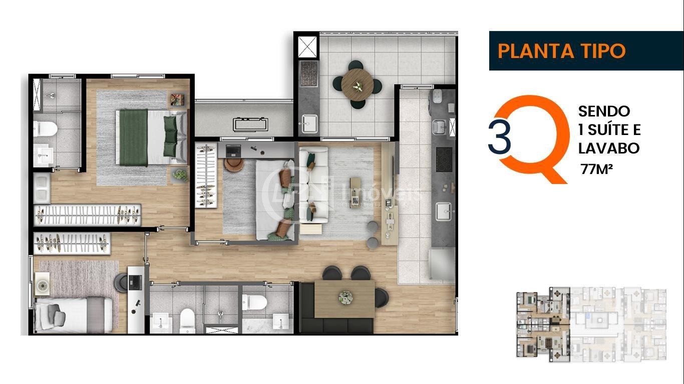 Apto na Planta - 3 opções diferentes com até 3 Quartos