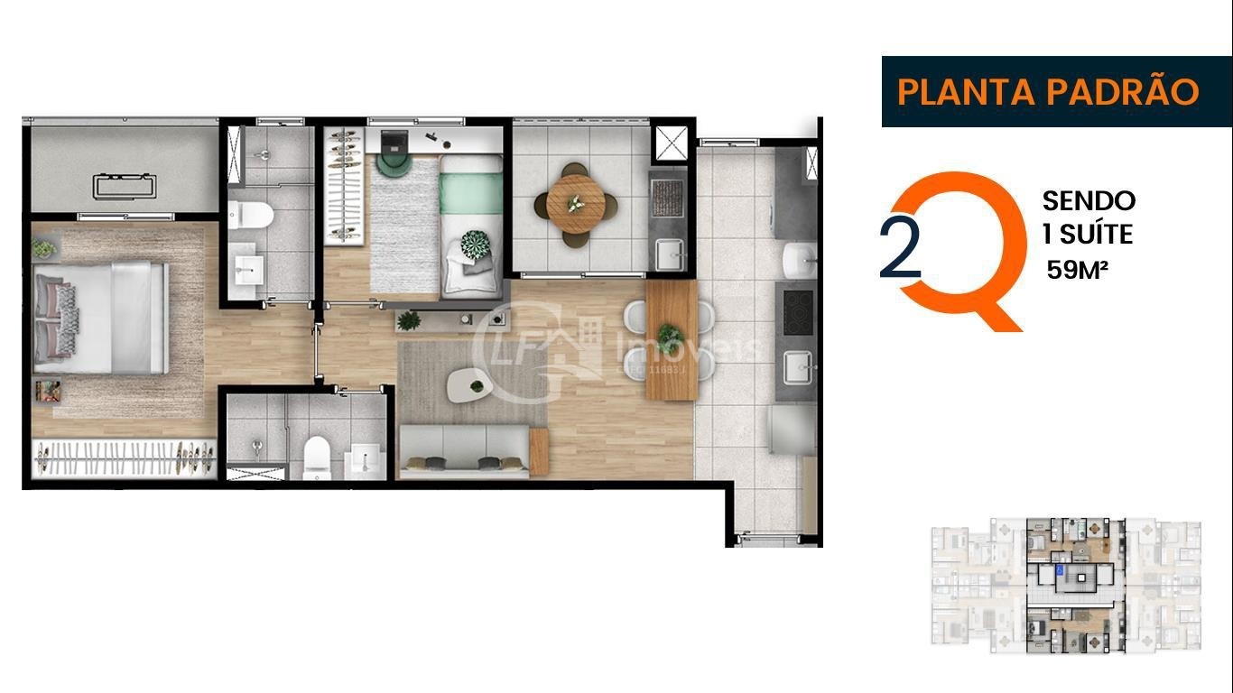Apto na Planta - 3 opções diferentes com até 3 Quartos