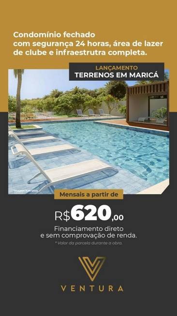 Terrenos a venda em Maricá no Condomínio Ventura Boutique. Terreno financiado direto com a construtora