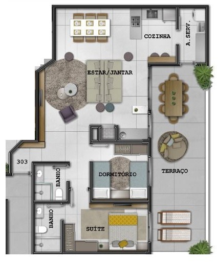 2 dormitorios com terraço