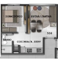 Apto 1 dormitorio em 60 meses