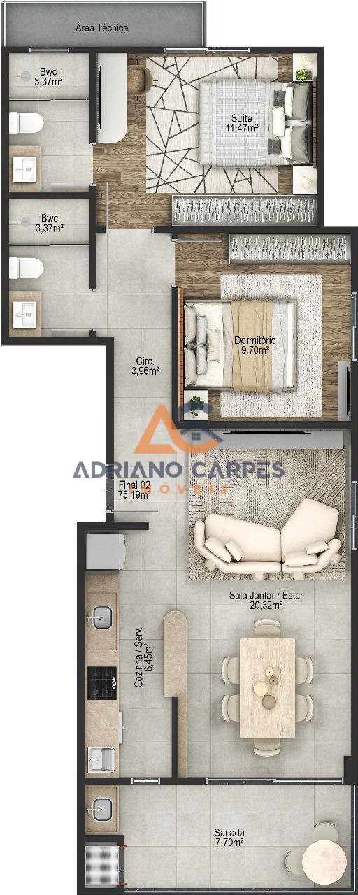 Apartamento, 2 quartos, 75 m² - Foto 8