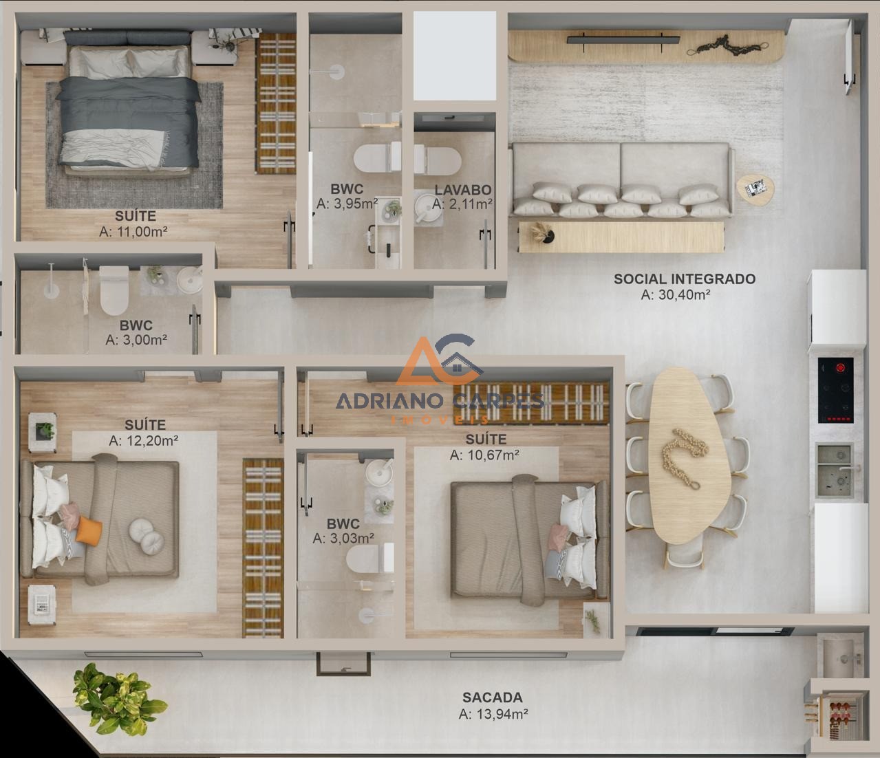 Apartamento, 3 quartos, 107 m² - Foto 2