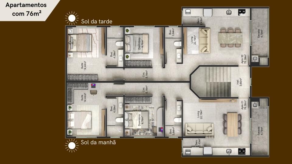 Apartamento, 2 quartos, 76 m² - Foto 3