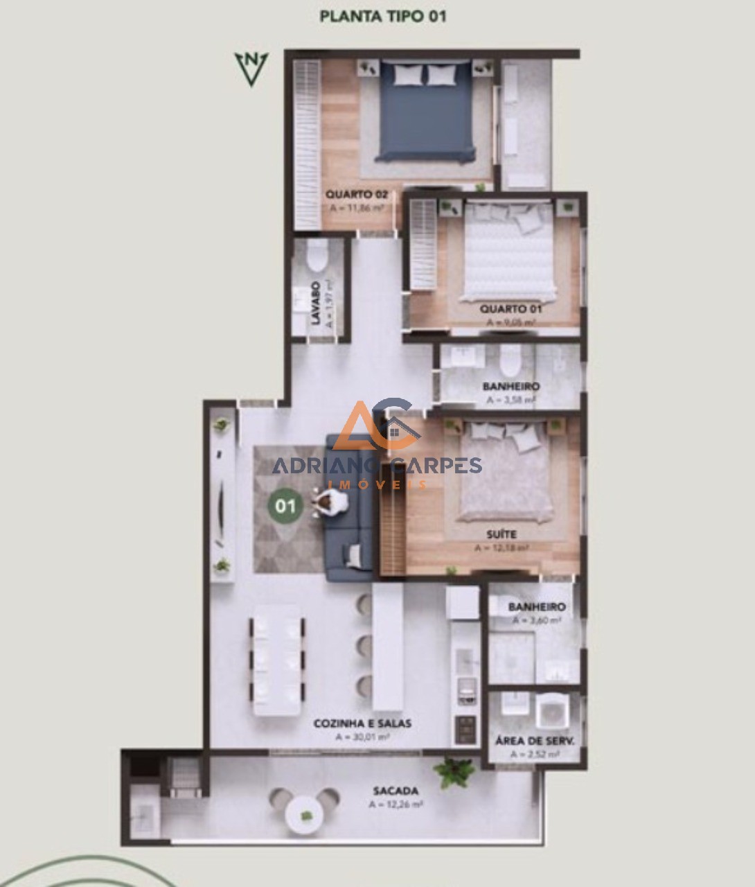 Apartamento, 3 quartos, 100 m² - Foto 3