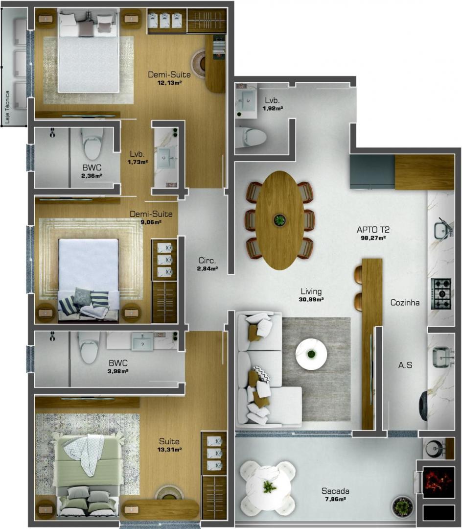 Apartamento na quadra mar com três dormitórios e demais cômo