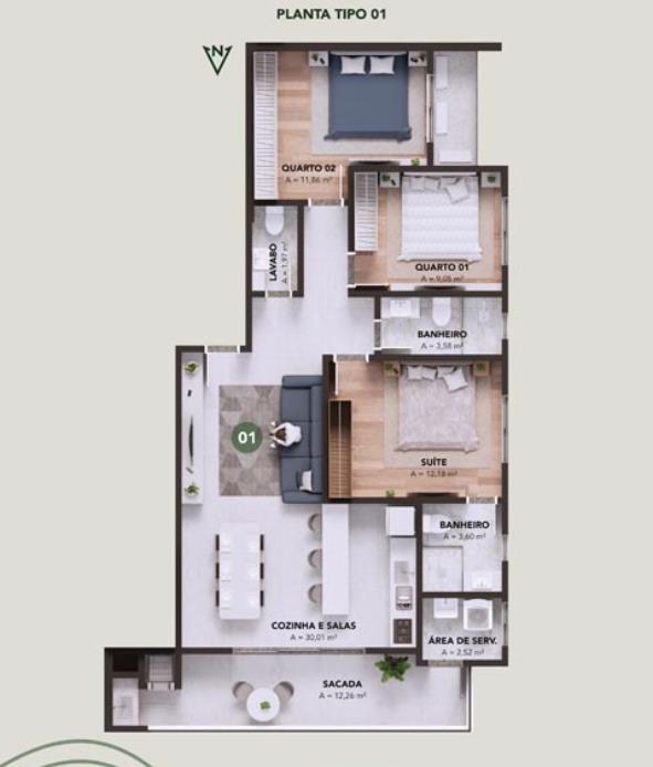 Apartamento com 3 dormitórios sendo 1 suíte e 2 vagas de gar