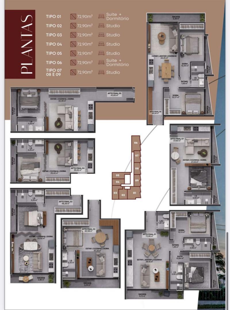Apartamento Studio na quadra mar no Centro de Navegantes a venda com a Adriano Carpes Imóveis