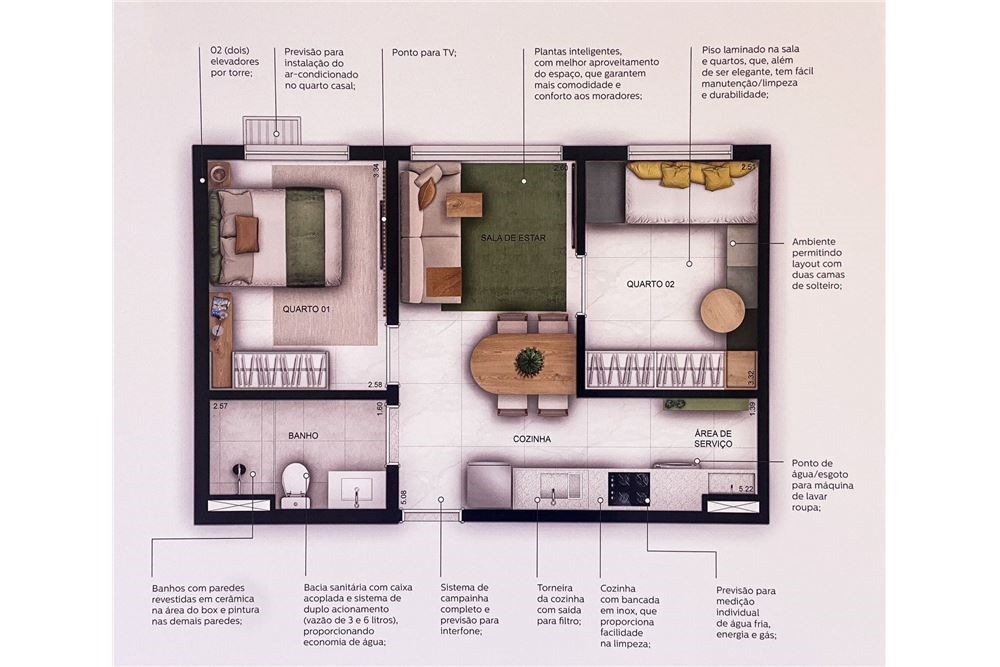 QI 416 Residencial VIDA 2 quartos 45m² 1 Vaga Novo Lazer Ac FGTS