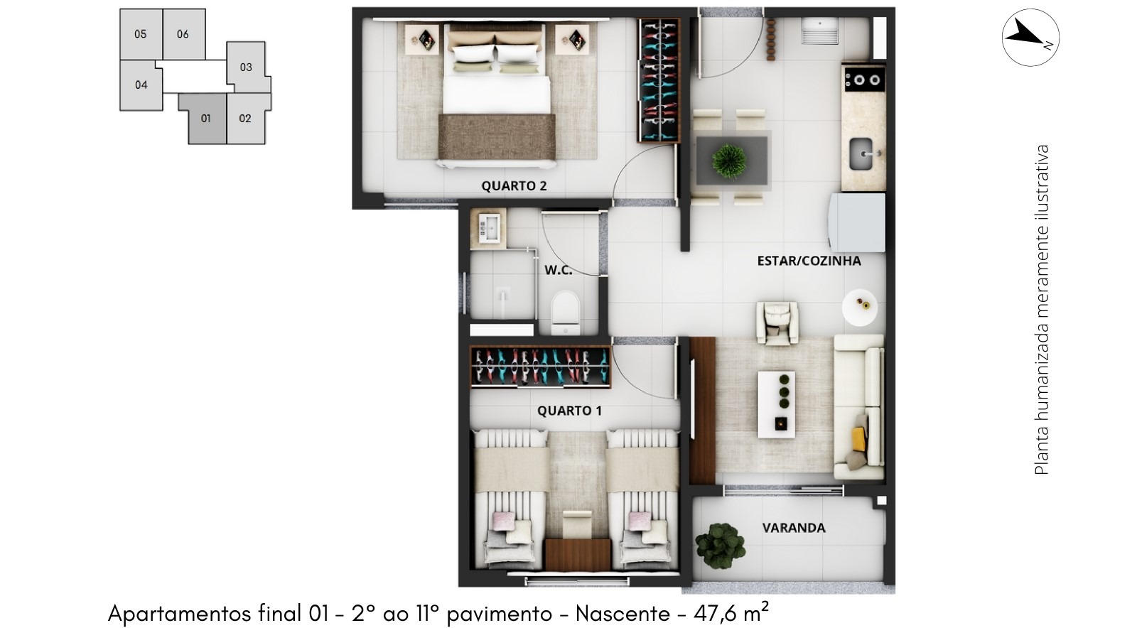 Residencial Iohana Reis Samambaia Norte APTO 2 Quartos 1 Vaga 47,6m² Varanda