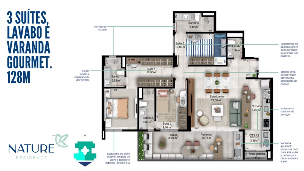 Quadra 105 Águas Claras Nature Residence 1 Suítes 2 Vagas Lazer completo 96 m²
