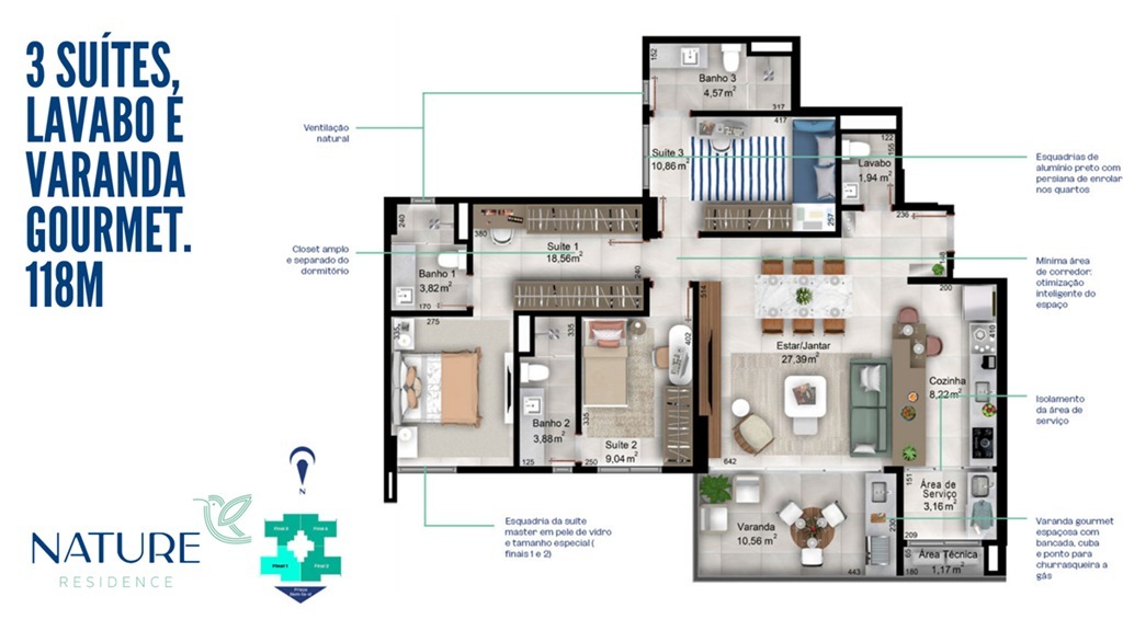Quadra 105 Águas Claras Nature Residence 1 Suítes 2 Vagas Lazer completo 96 m²