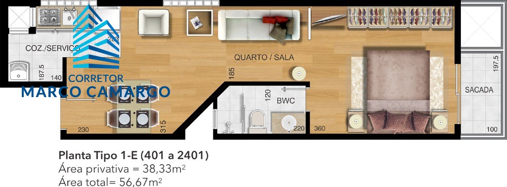 Apartamento, 1 quarto, 38 m² - Foto 2