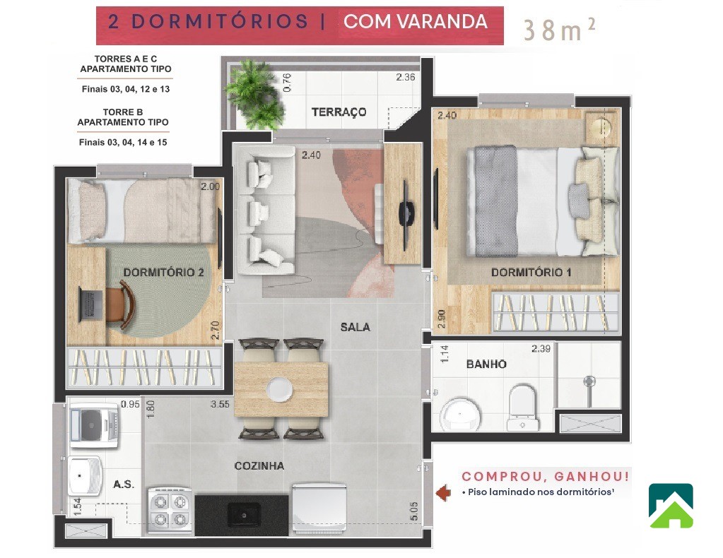 Apartamento, 2 quartos, 38 m² - Foto 5