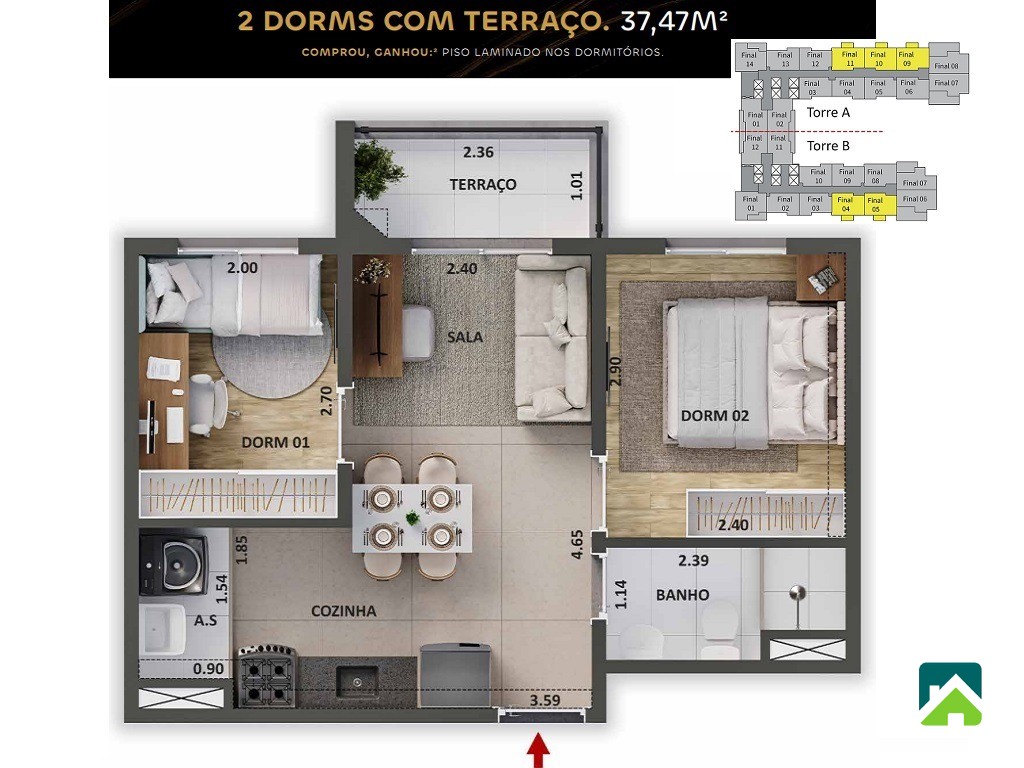 Apartamento, 2 quartos, 37 m² - Foto 8