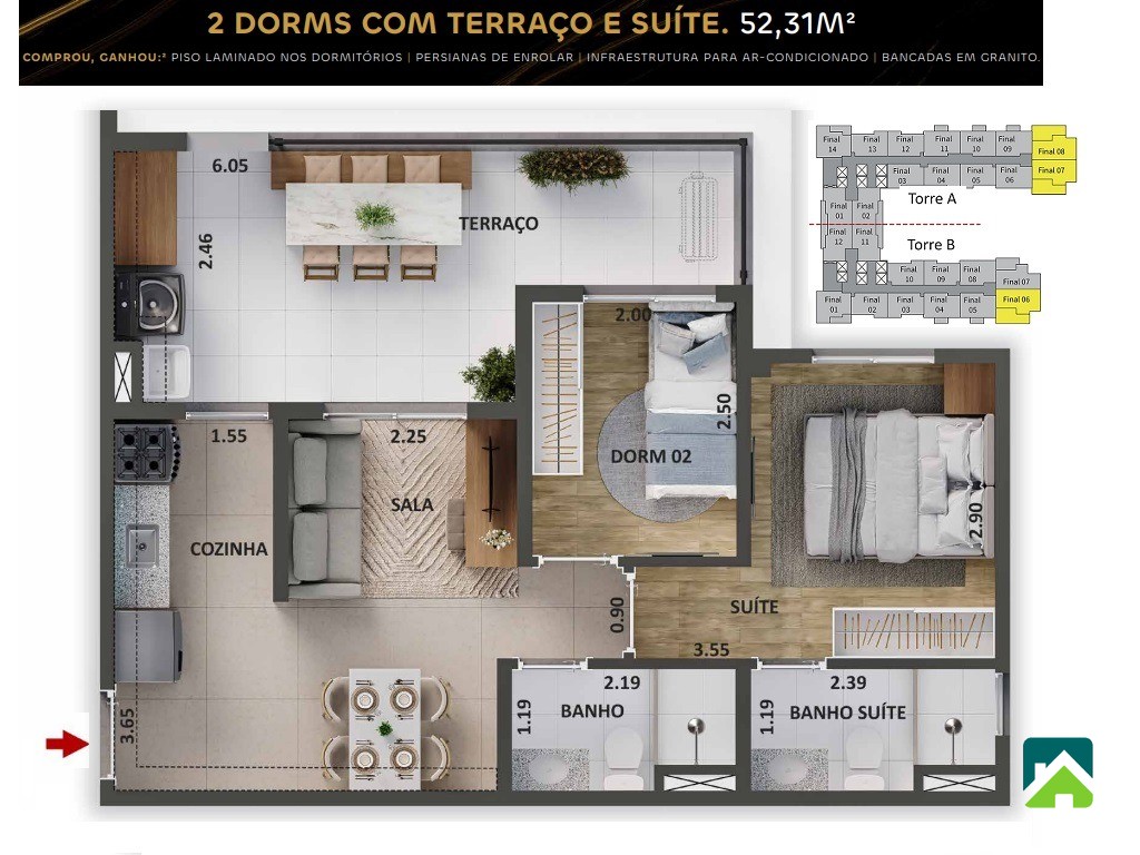Apartamento, 2 quartos, 52 m² - Foto 6