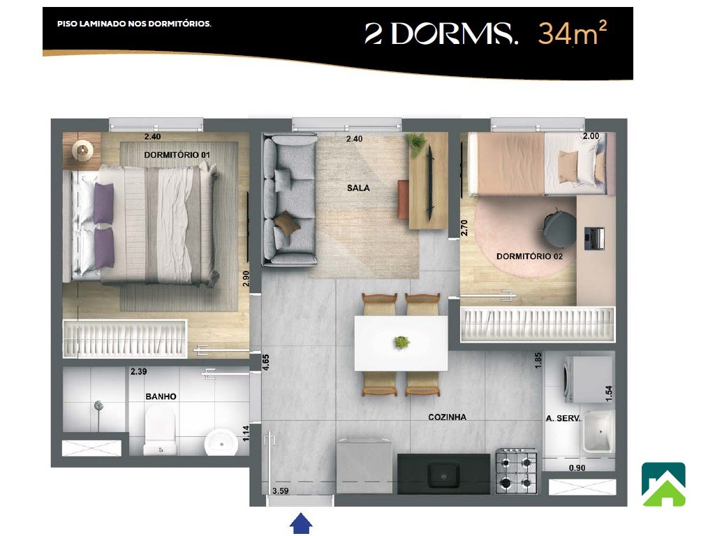 Apartamento, 2 quartos, 34 m² - Foto 6