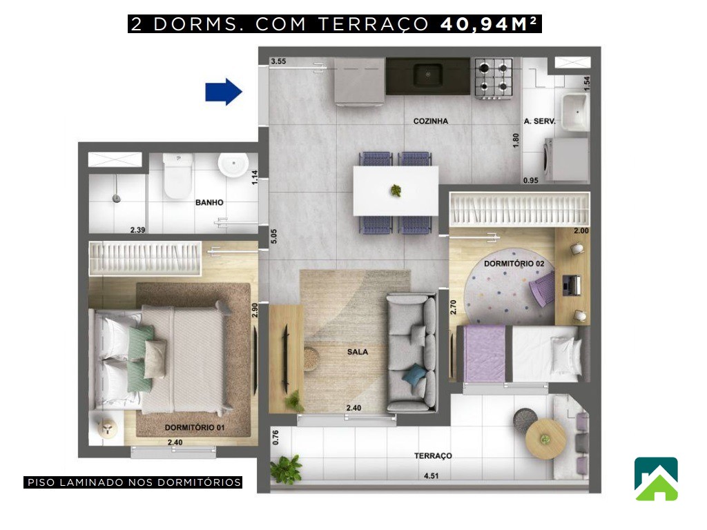 Apartamento, 2 quartos, 41 m² - Foto 3